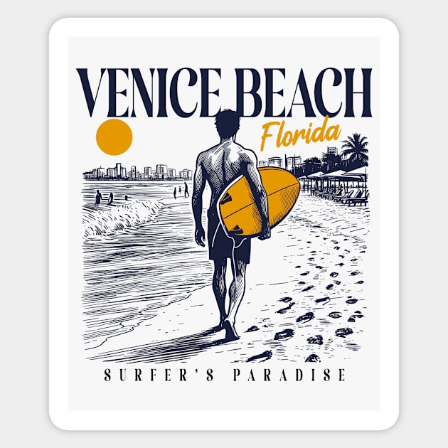 Vintage Surfing Venice Beach, Florida // Retro Surfer Sketch // Surfer's Paradise Sticker by Now Boarding